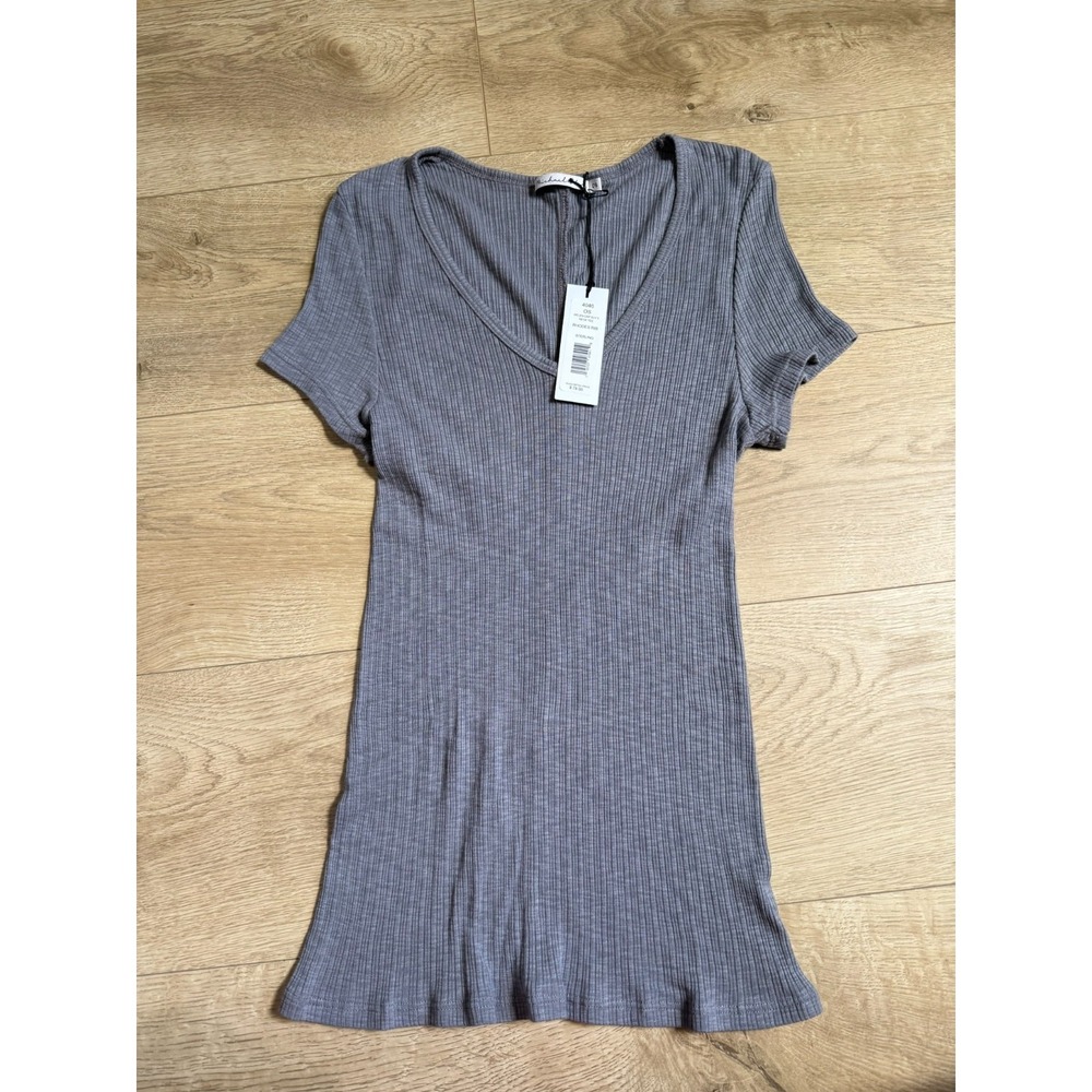 NWT Michael Stars Helen cap sleeve v neck tshirt rhodes rib sterling gray sz OS